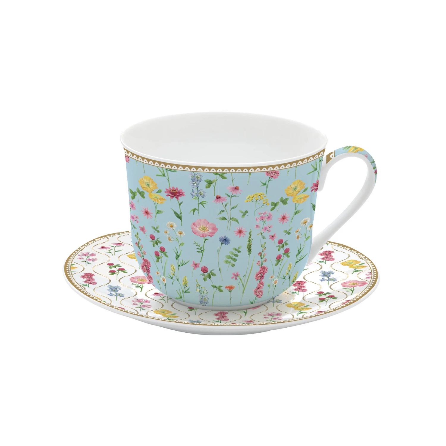 Breakfast porcelain cup with saucer 400 ml MEADOW FLOWERS