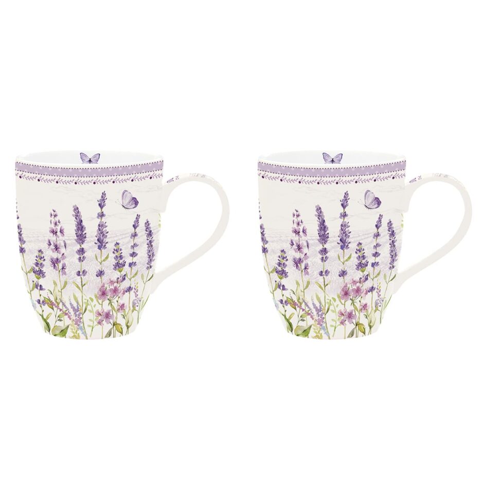 Set 2 high quality Fine China mugs 350 ml LAVENDER FIELD
