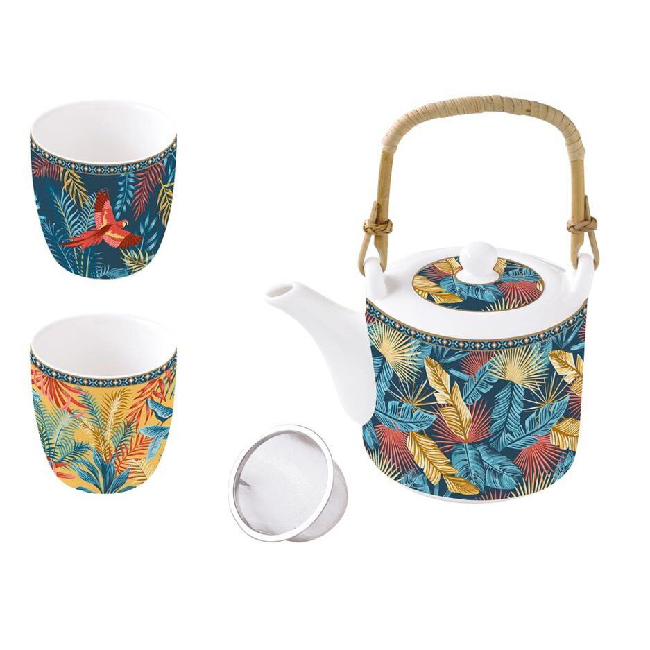 Porcelain teapot 600 ml with metal infuser and 2 cups EQUATORIAL