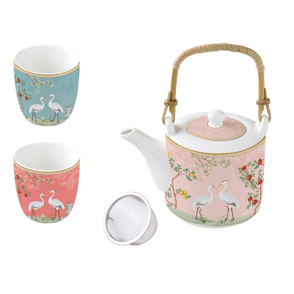 Teapot 600 ml with metal infuser and 2 cups 160 ml JARDIN DE REVES