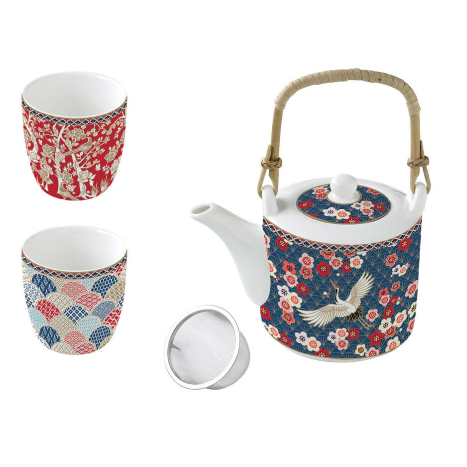 Porcelain teapot 600 ml with infuser and 2 cups OKINAWA