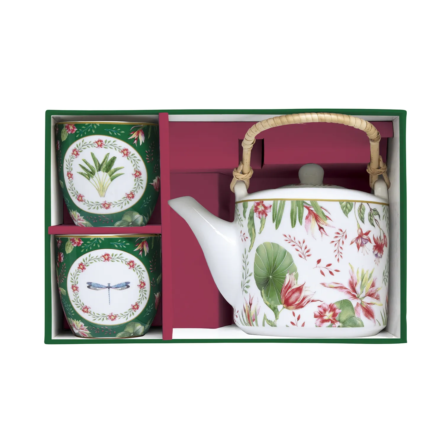 Alternative view of Porcelain teapot with metal infuser and 2 small cups BOTANIC CHIC