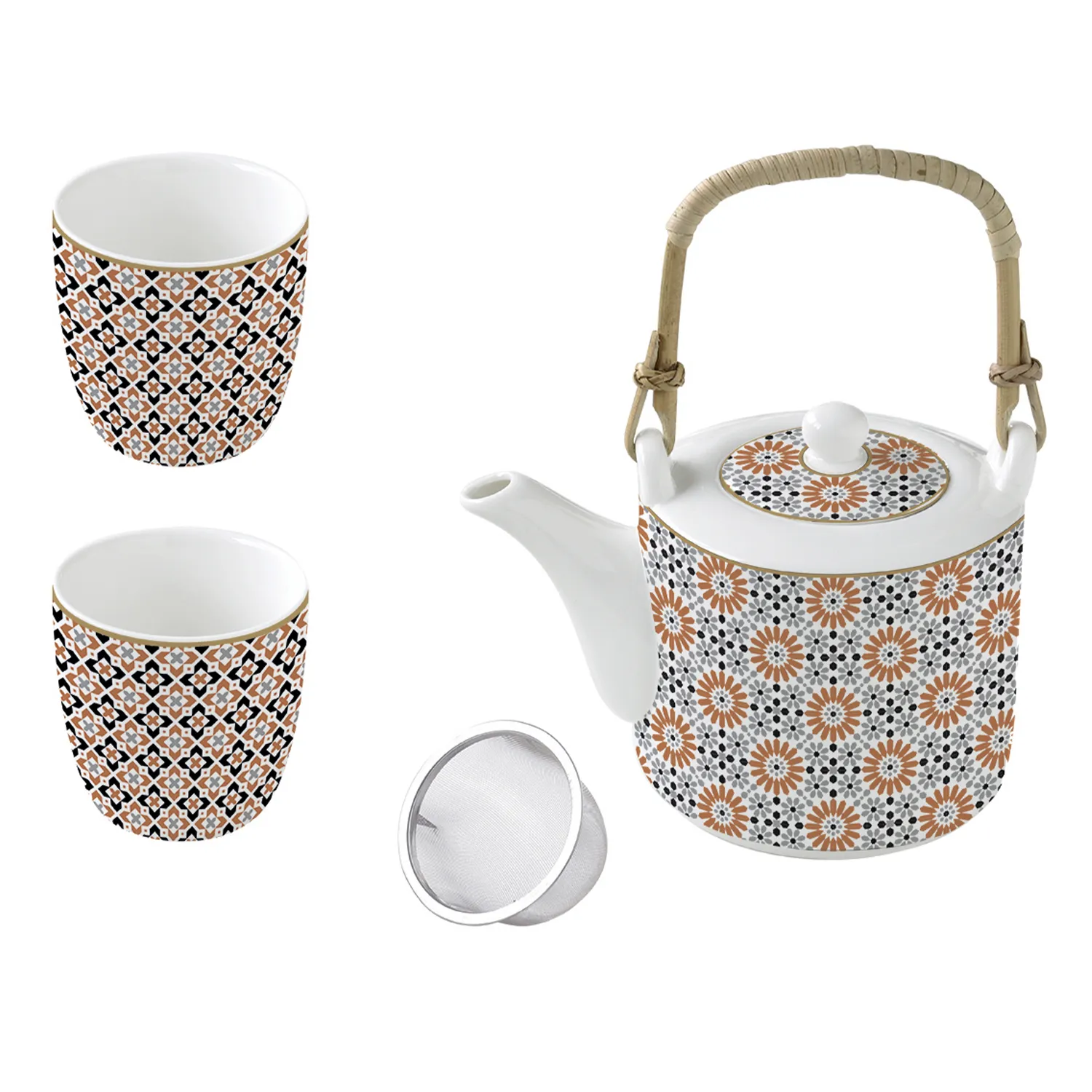Teiera in porcellana con infusiera in metallo e 2 bicchierini 600 ml + 160 ml GEOETHNIC