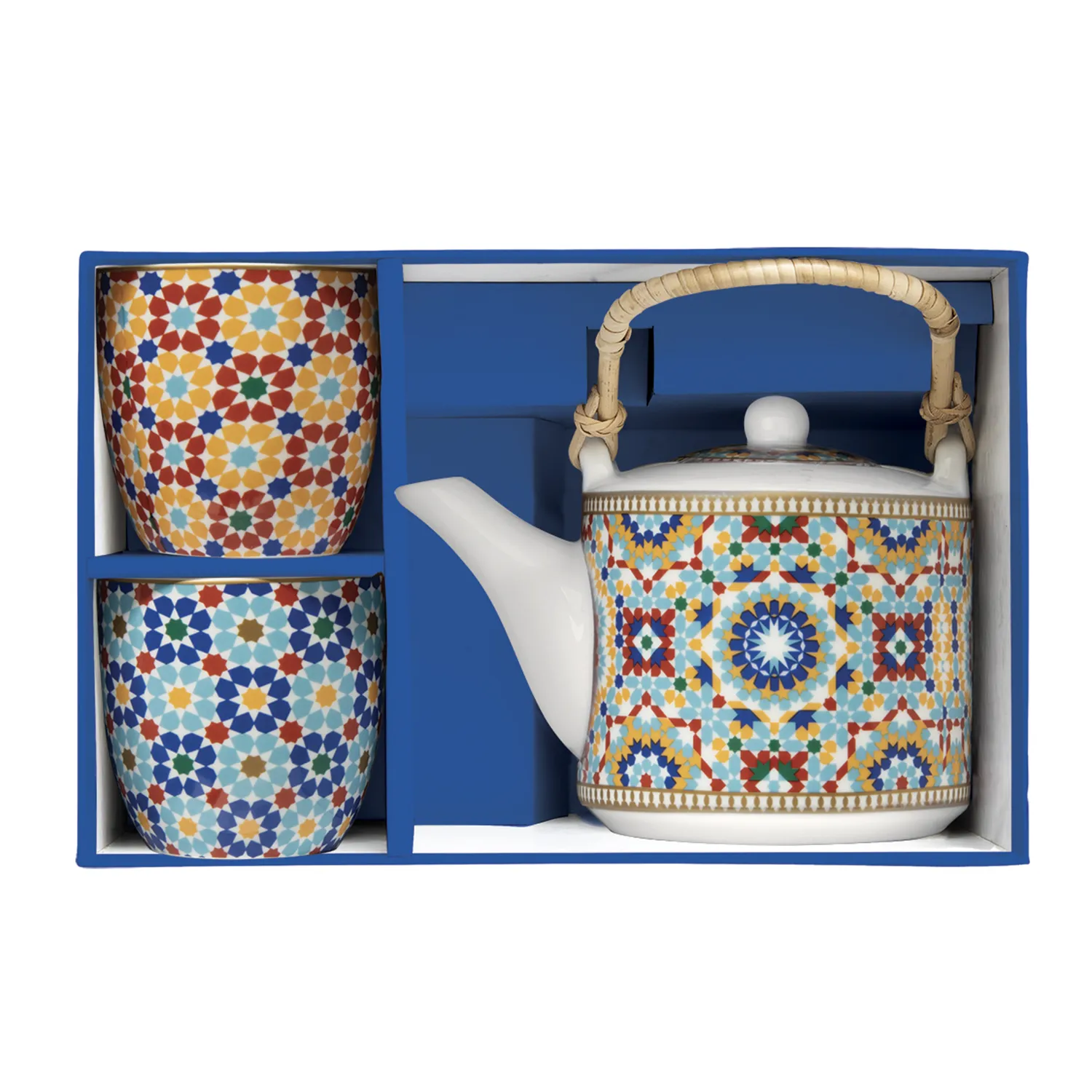 Alternative view of Porcelain teapot with metal infuser and 2 small cups MARRAKECH