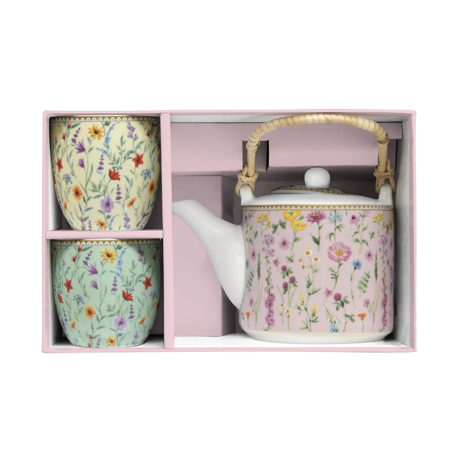 Alternative view of Porcelain teapot with metal infuser 600 ml + 2 cups 160 ml  MEADOW FLOWERS