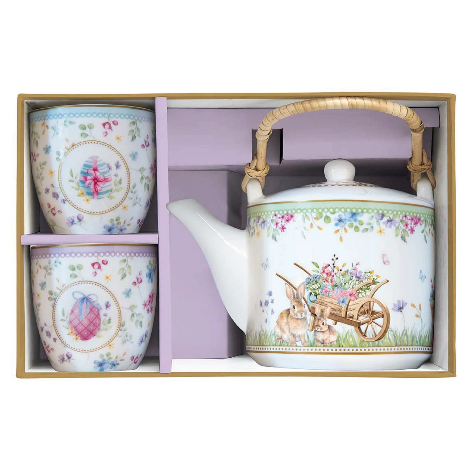 Alternative view of 600 ml porcelain teapot with metal infuser and 2 small cups  160 ml SPRING BLOOM