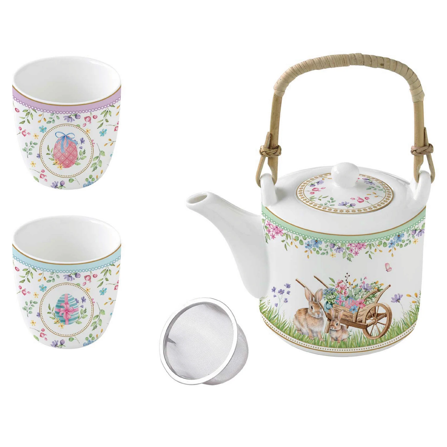 600 ml porcelain teapot with metal infuser and 2 small cups  160 ml SPRING BLOOM