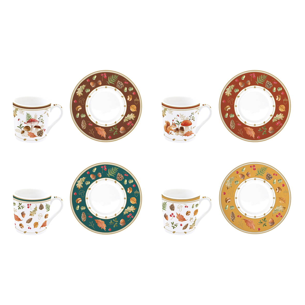 Set 4 tazzine da caffè con piattino in porcellana 100 ml AUTUMN BREEZE