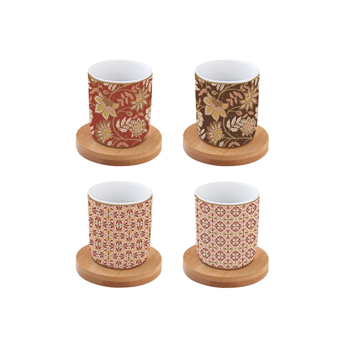 Set 4 bicchierini caffè in porcellana con piattino in bambù 110 ml FLEURS DES RÊVES