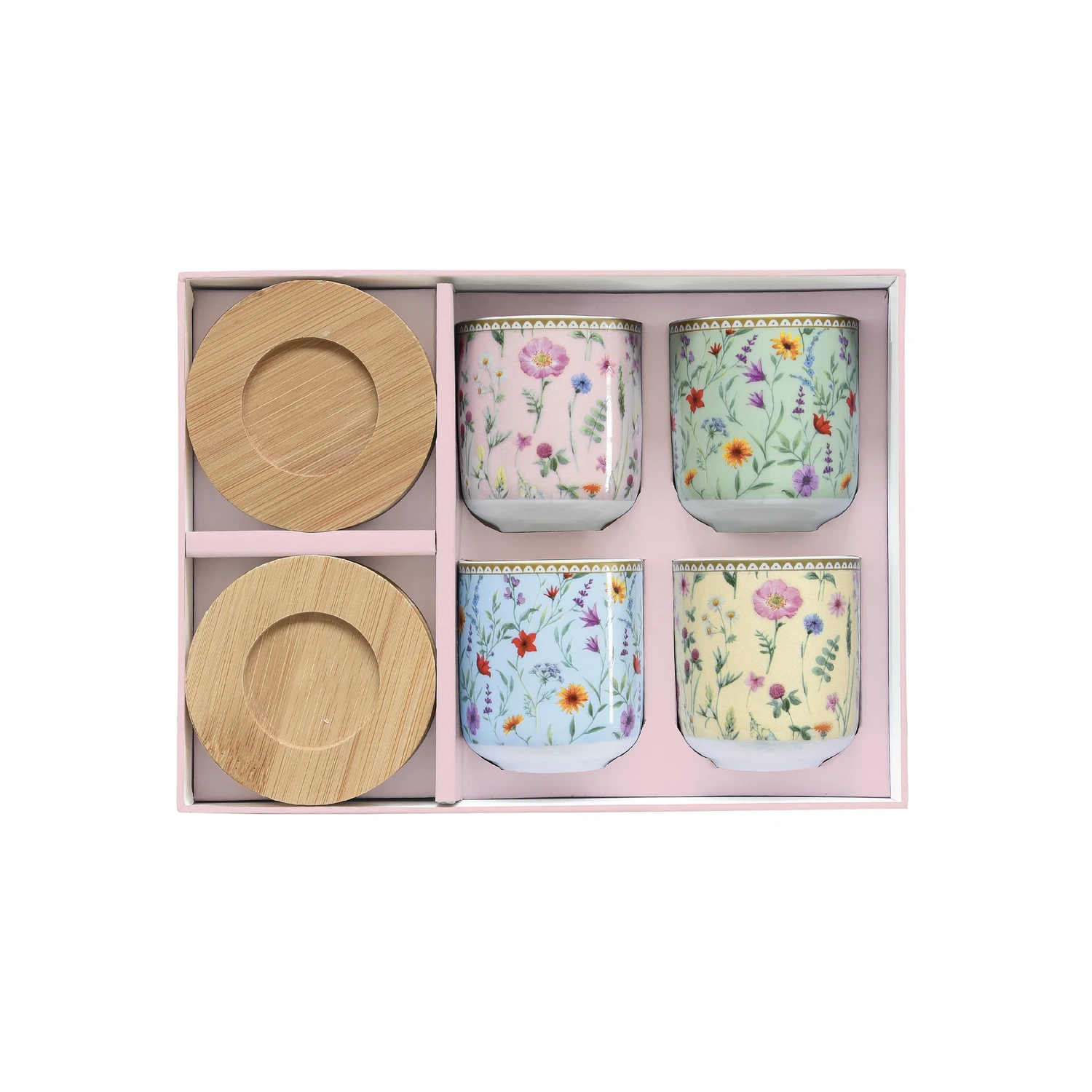Alternative view of Set of 4 coffee porcelain cups with bamboo saucer 110 ml MEADOW FLOWERS