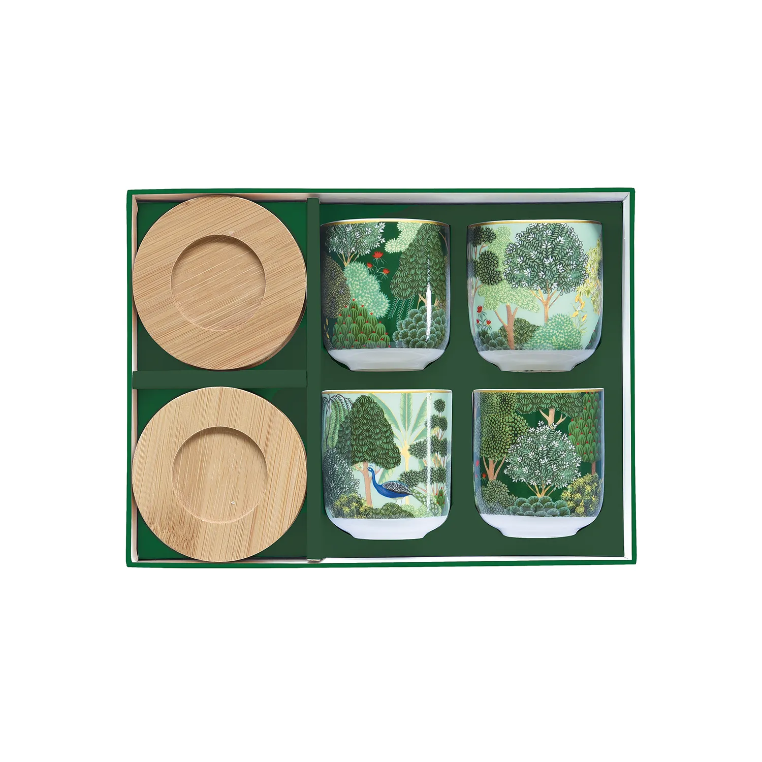 Alternative view of Set 4 bicchierini caffè in porcellana con piattino in bambù 110 ml WOODLAND