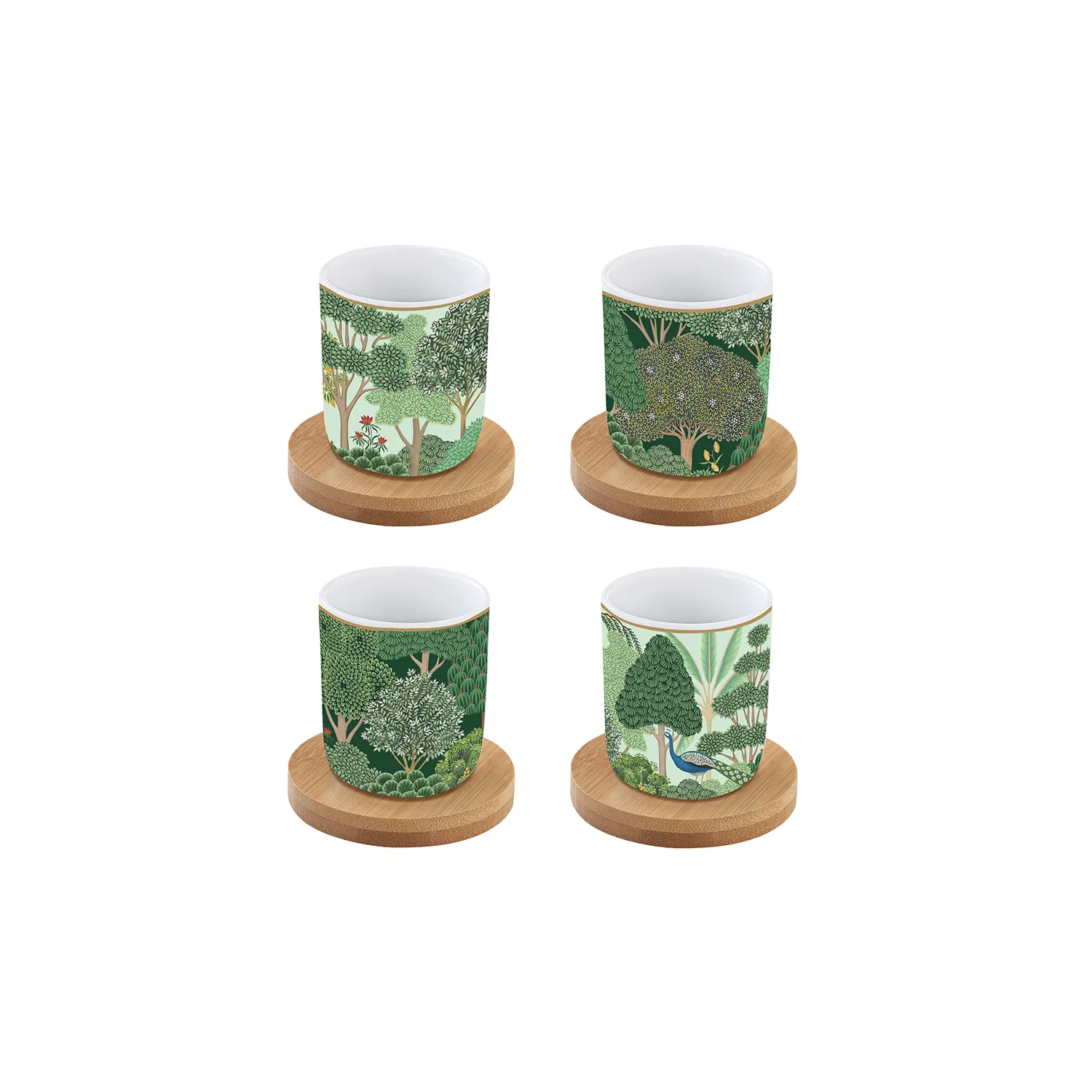Set 4 bicchierini caffè in porcellana con piattino in bambù 110 ml WOODLAND