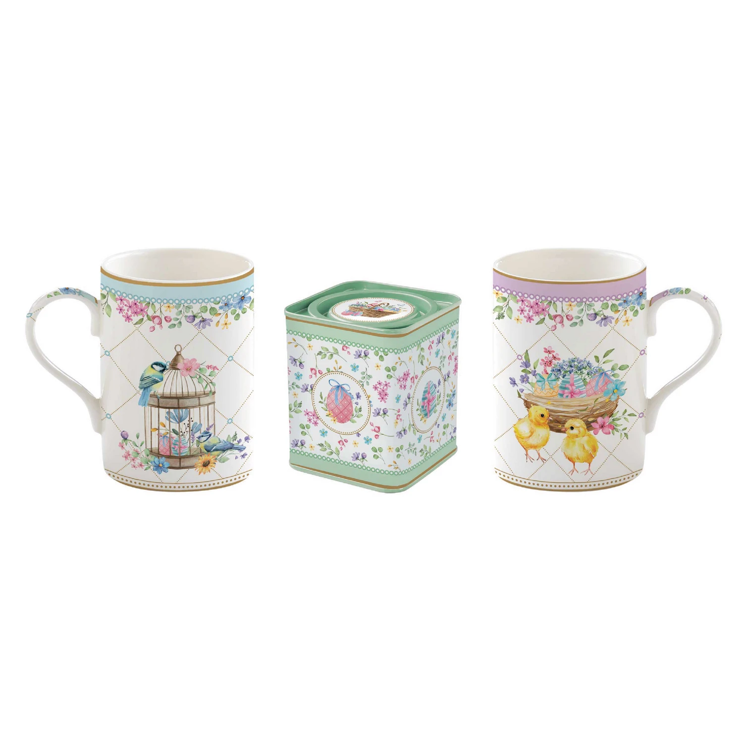 Set of 2 mugs with tea tin 350 ml - scatola 7,5 x 7,5 x h 9 cm SPRING BLOOM