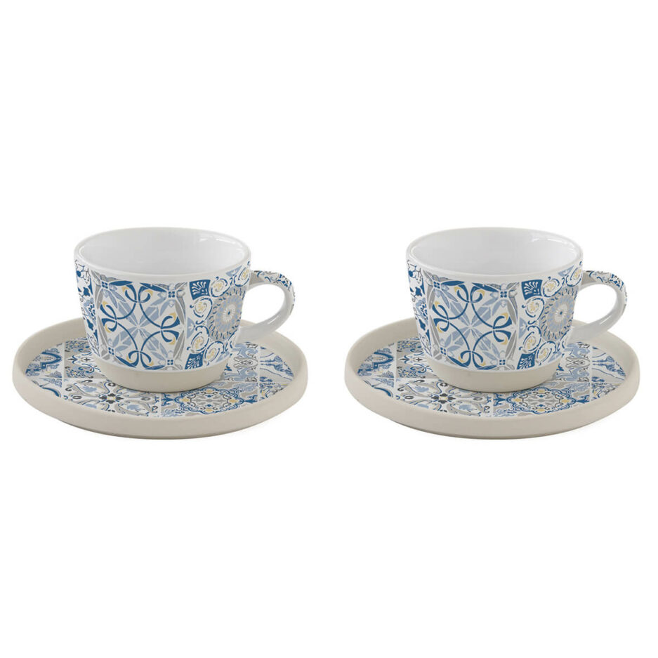 Set 2 coffee cups with saucer 120 ml in porcelain in color box BLUE