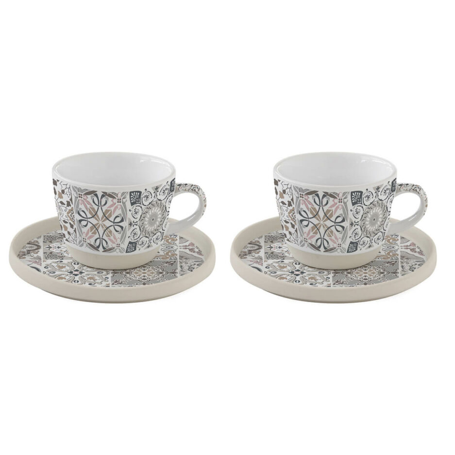 Set de 2 tasses à café en porcelaine avec soucoupes, 120 ml CASA DECOR GREY