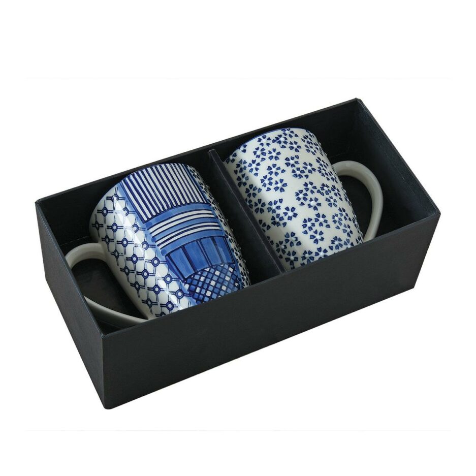 Ensemble de 2 mugs 350 ml en grès peint à la main dans une boîte cadeau ORIENTAL