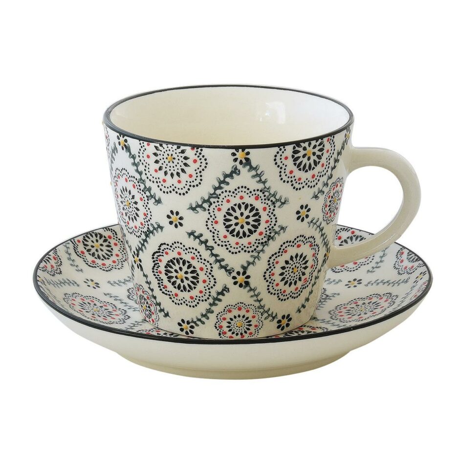 Tasse à thé avec soucoupe en grès, peintes à la main, de 300 ml, dans une boîte cadeau TEXTURE