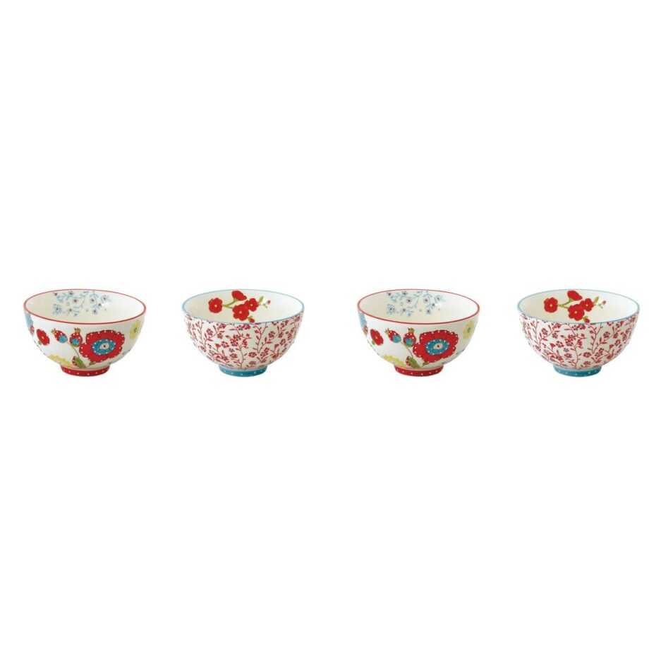 Ensemble de 4 bols en grès peints à la main de Ø12 cm, dans une boîte cadeau POPPIES FIELD
