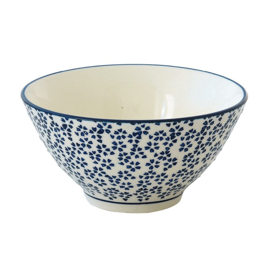 Ensemble de 6 bols Ø15 cm en grès peint à la main en vrac ORIENTAL BLUE FLOWERS