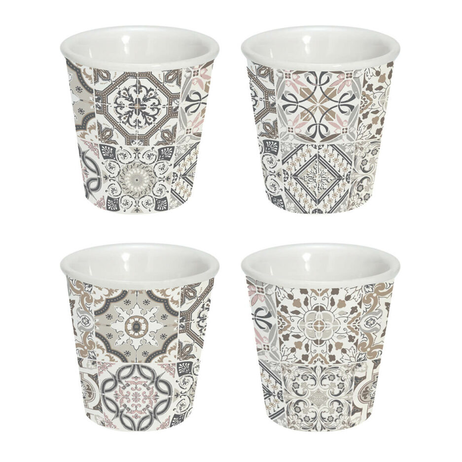 Coffret de 4 tasses à café 110 ml en porcelaine fine CASA DECOR GREY