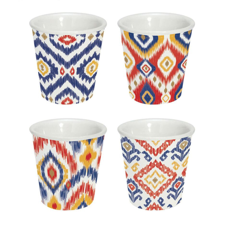 Set 4 bicchierini caffè 100 ml in porcellana IKAT