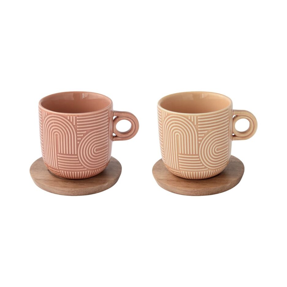Set of 2 tea cups with saucer TAKE A LOOP ASS.4