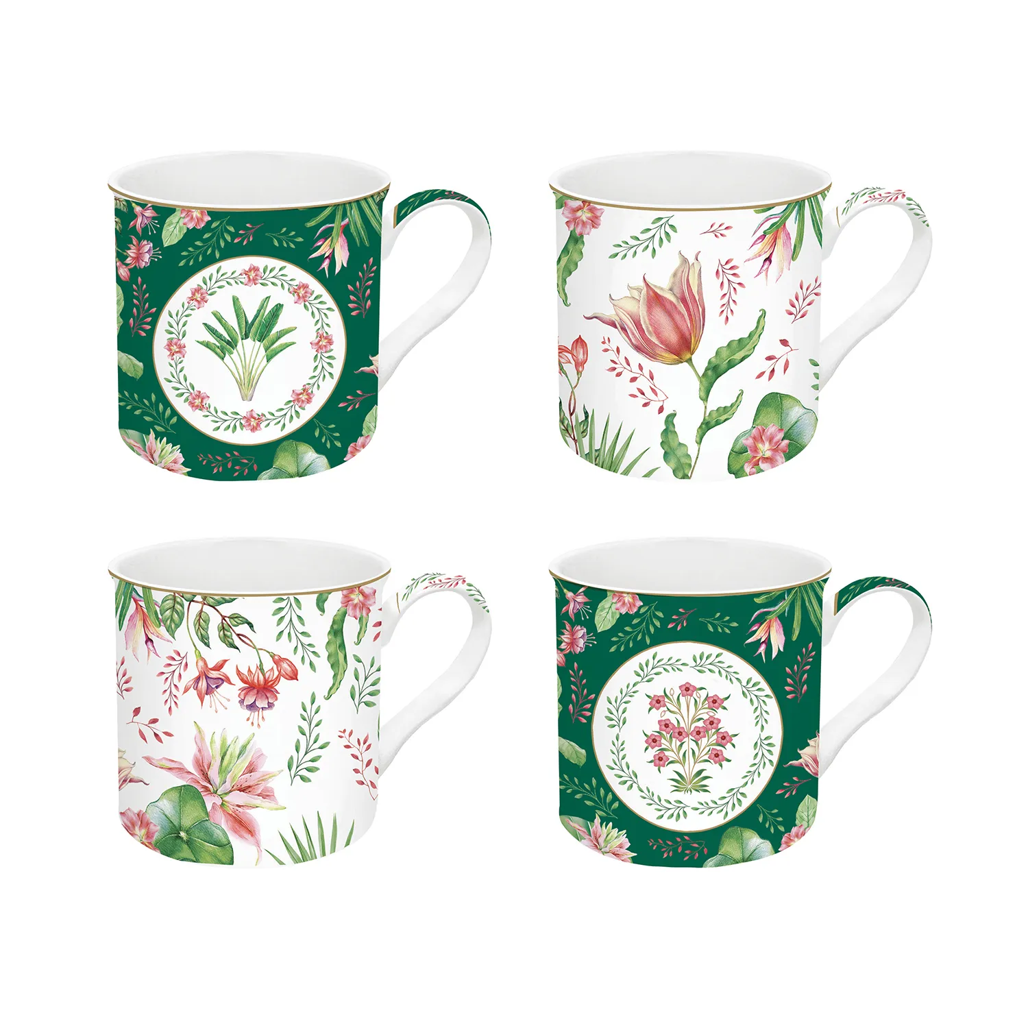 Set of 4 mugs in porcelain 300 ml BOTANIC CHIC