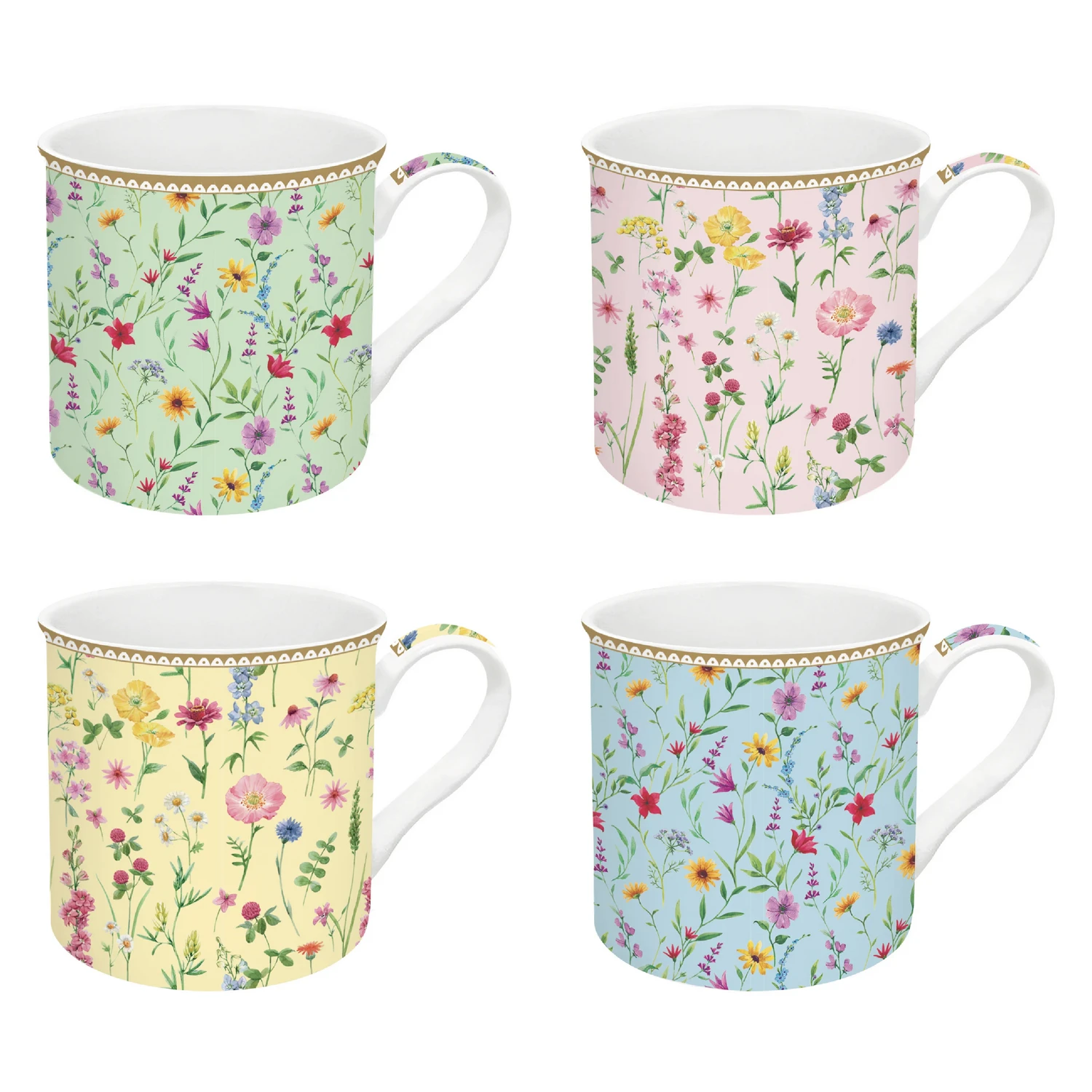 Set of 4 mugs in porcelain 300 ml MEADOW FLOWERS