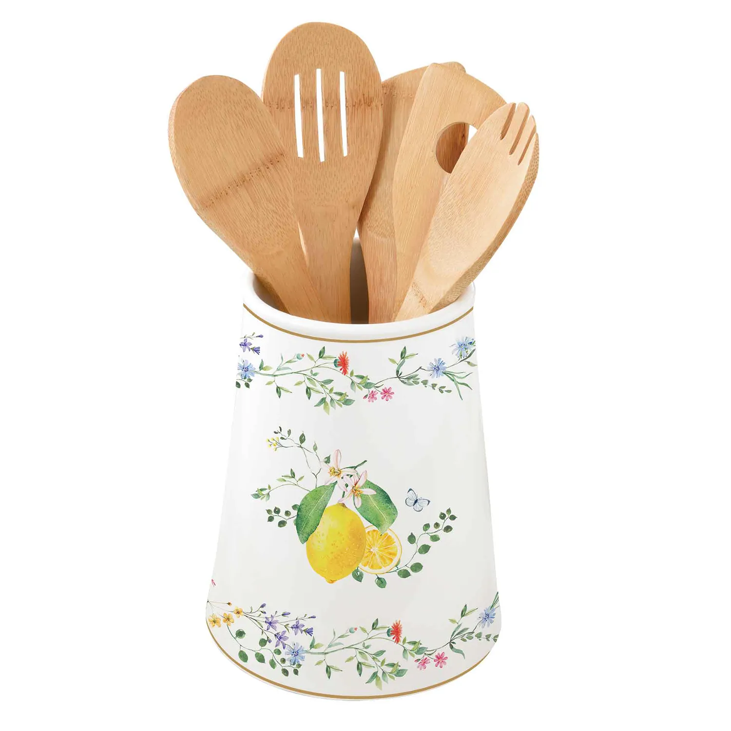 Cutlery holder in porcelain Ø 15 x h 19 cm FLEURS ET CITRONS