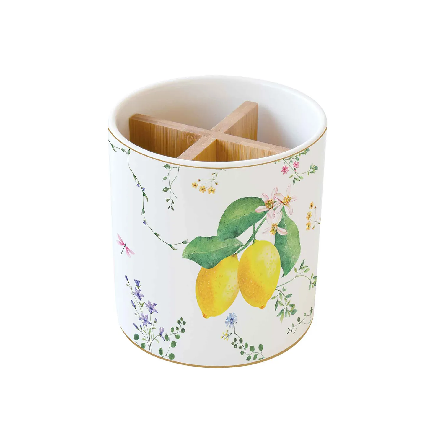 Cutlery holder in porcelain 14,5 x 13,5 cm FLEURS ET CITRONS