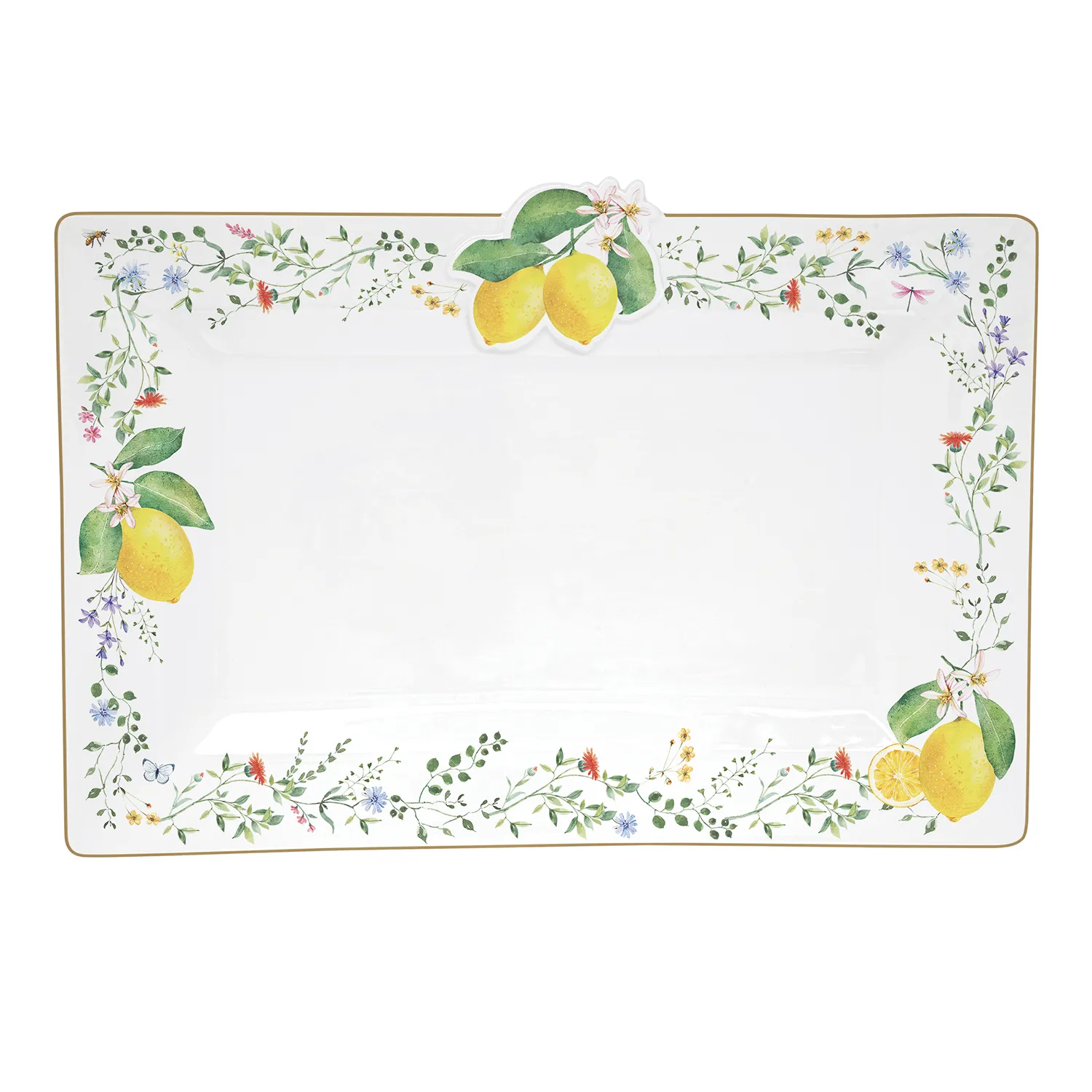 Serving platter in porcelain 36 x 24 cm FLEURS ET CITRONS