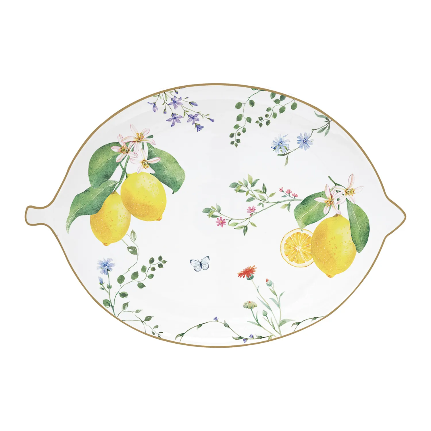 Lemon-shaped serving platter in porcelain 25 x 18 cm FLEURS ET CITRONS