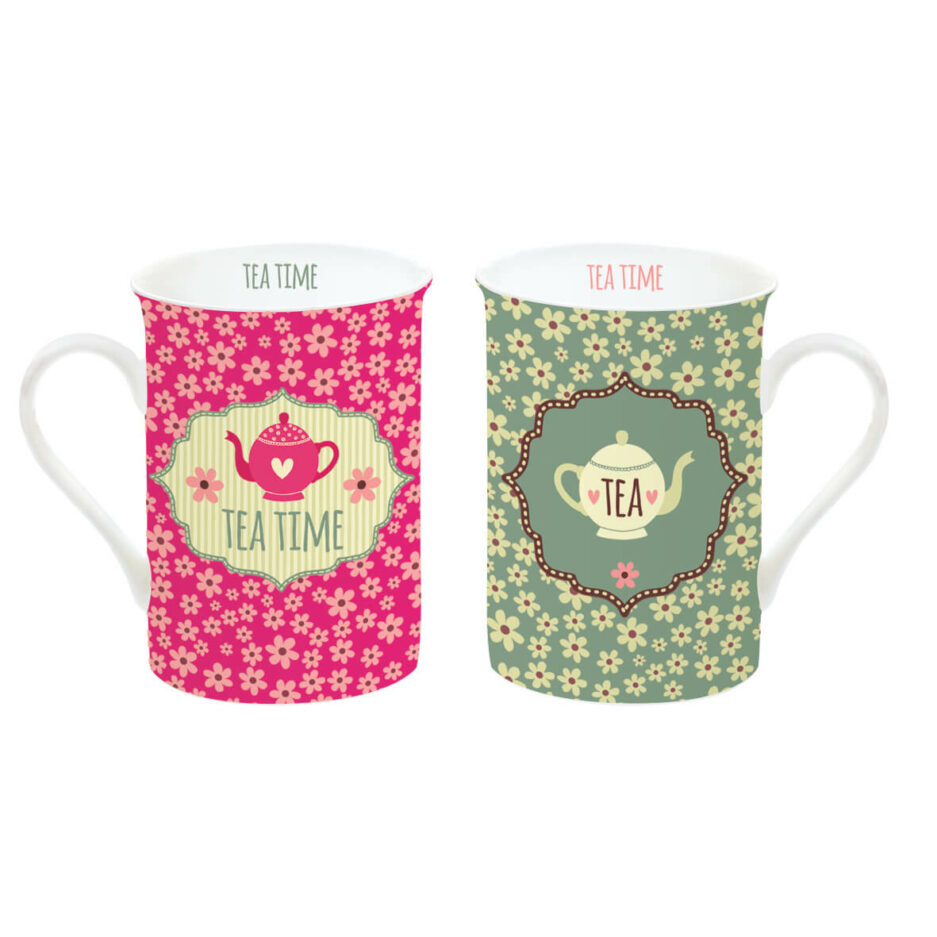 Set 2 tazze porcellana in scatola latta TEATIME PINK