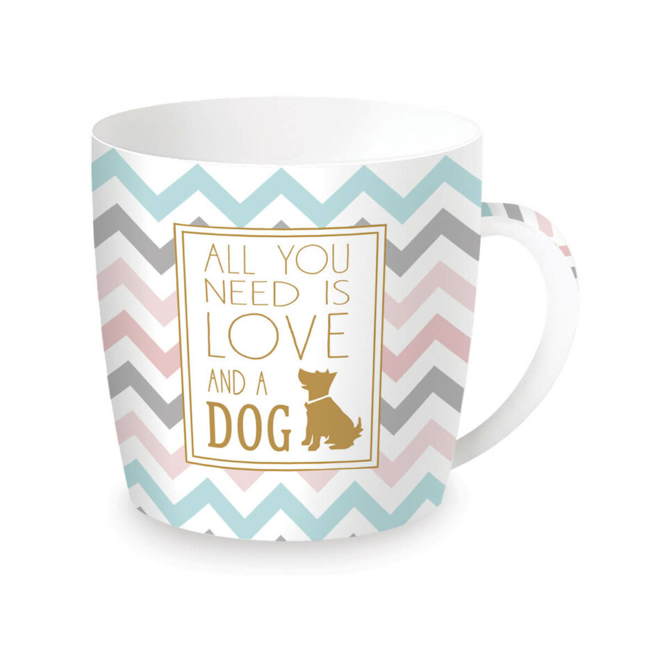 Porcelain mug 350 ml in tin gift box ALL YOU NEED IS LOVE & A DOG