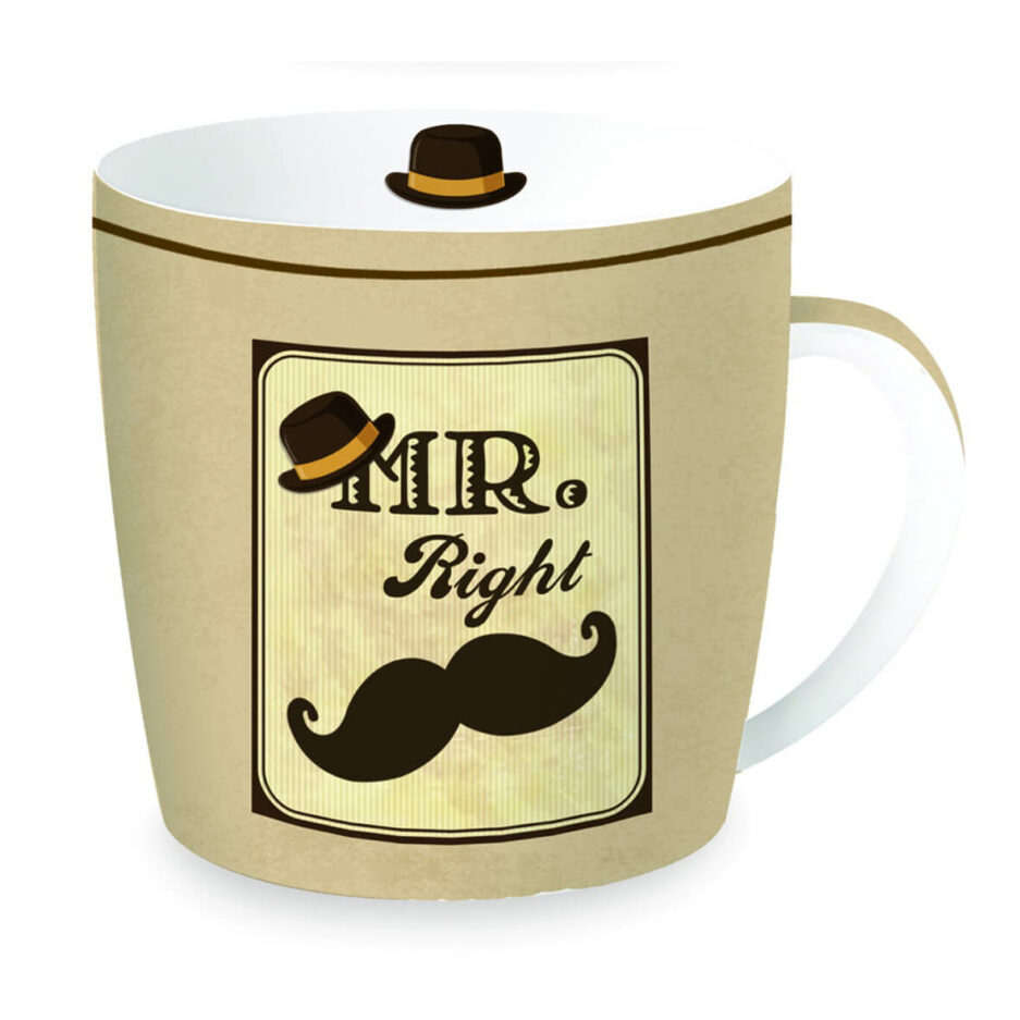 Tazza in porcellana in scatola latta MUSTACHE