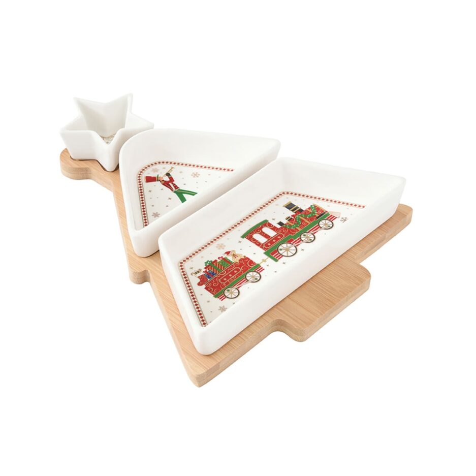 Set aperitivo con 3 ciotoline e vassoio in bamboo POLAR EXPRESS