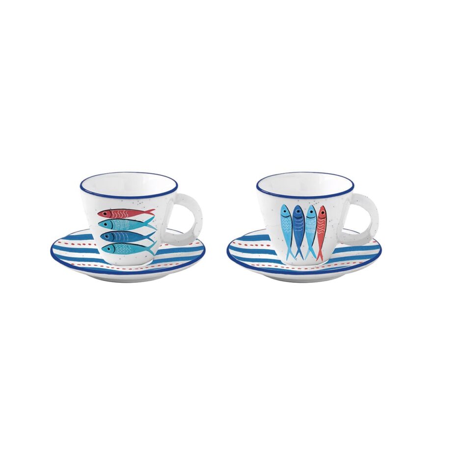 Set 2 coffee cups with saucers SARDINE'S PARTY