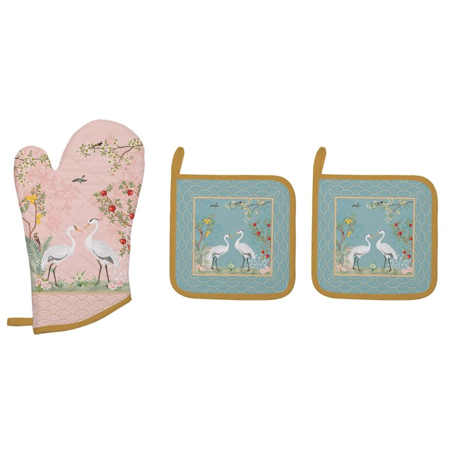 Ensemble gant et 2 maniques JARDIN DE REVES