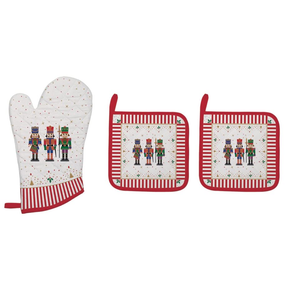 Set glove 30x20 cm and 2 pot holders 20x20 cm NUTCRACKERS
