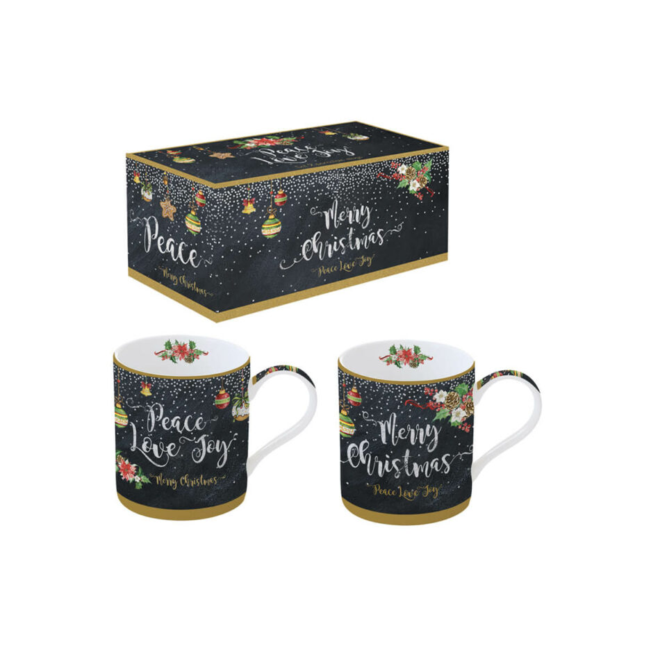 Ensemble de 2 tasses en porcelaine de 350 ml Peace Love JOY MERRY XMAS