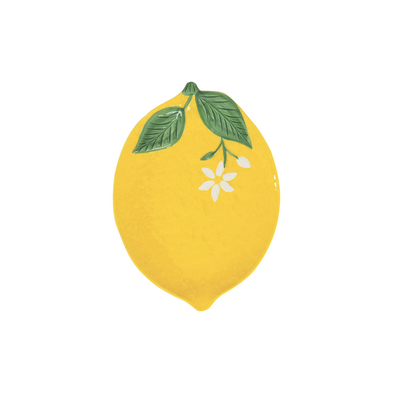 Lemon-shaped serving plate in porcelain 25 x 18,5 cm FLEURS ET CITRONS