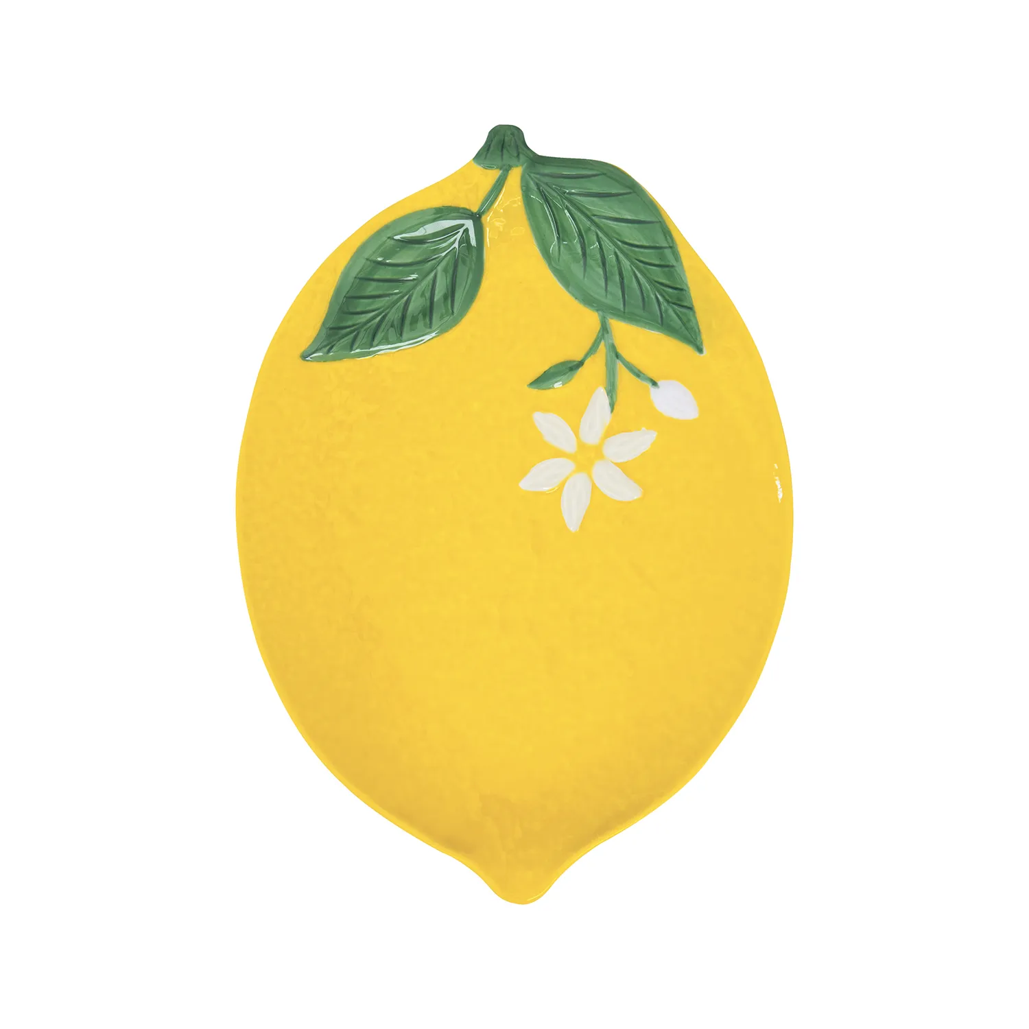 Lemon-shaped serving plate in porcelain 30 x 22 cm FLEURS ET CITRONS