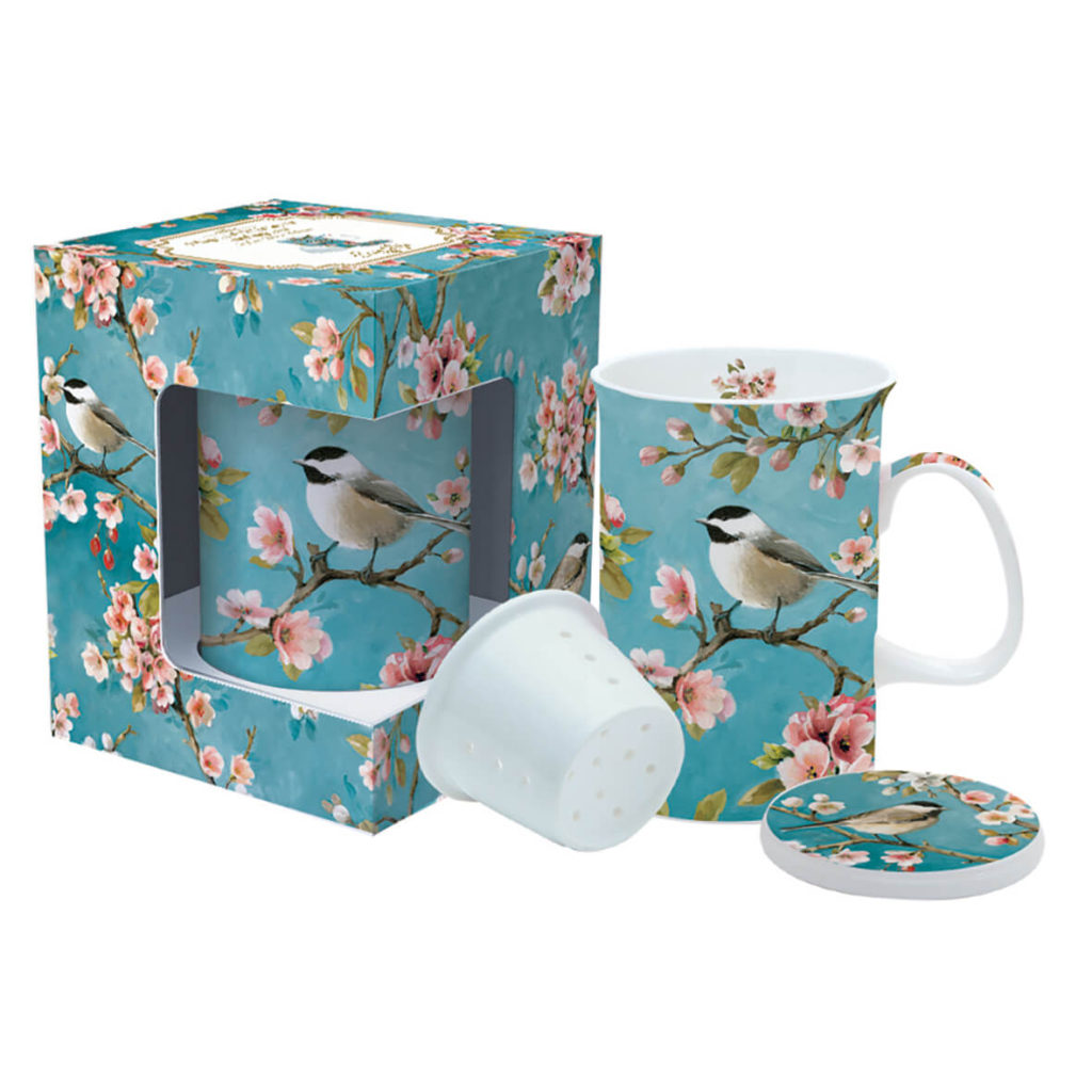 Bone China mug 300 ml with lidcoaster and infuser Easylife.Boutique