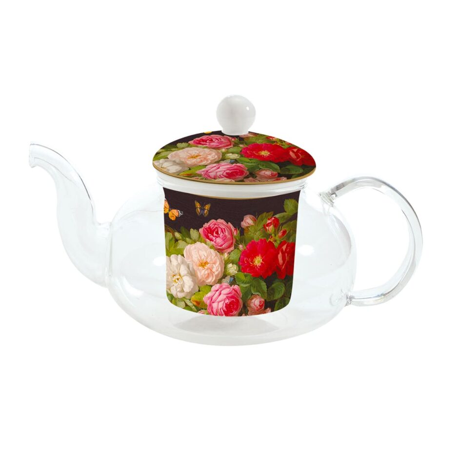 Teapot in borosilicate glass with porcelain infuser & lid VICTORIAN GARDEN