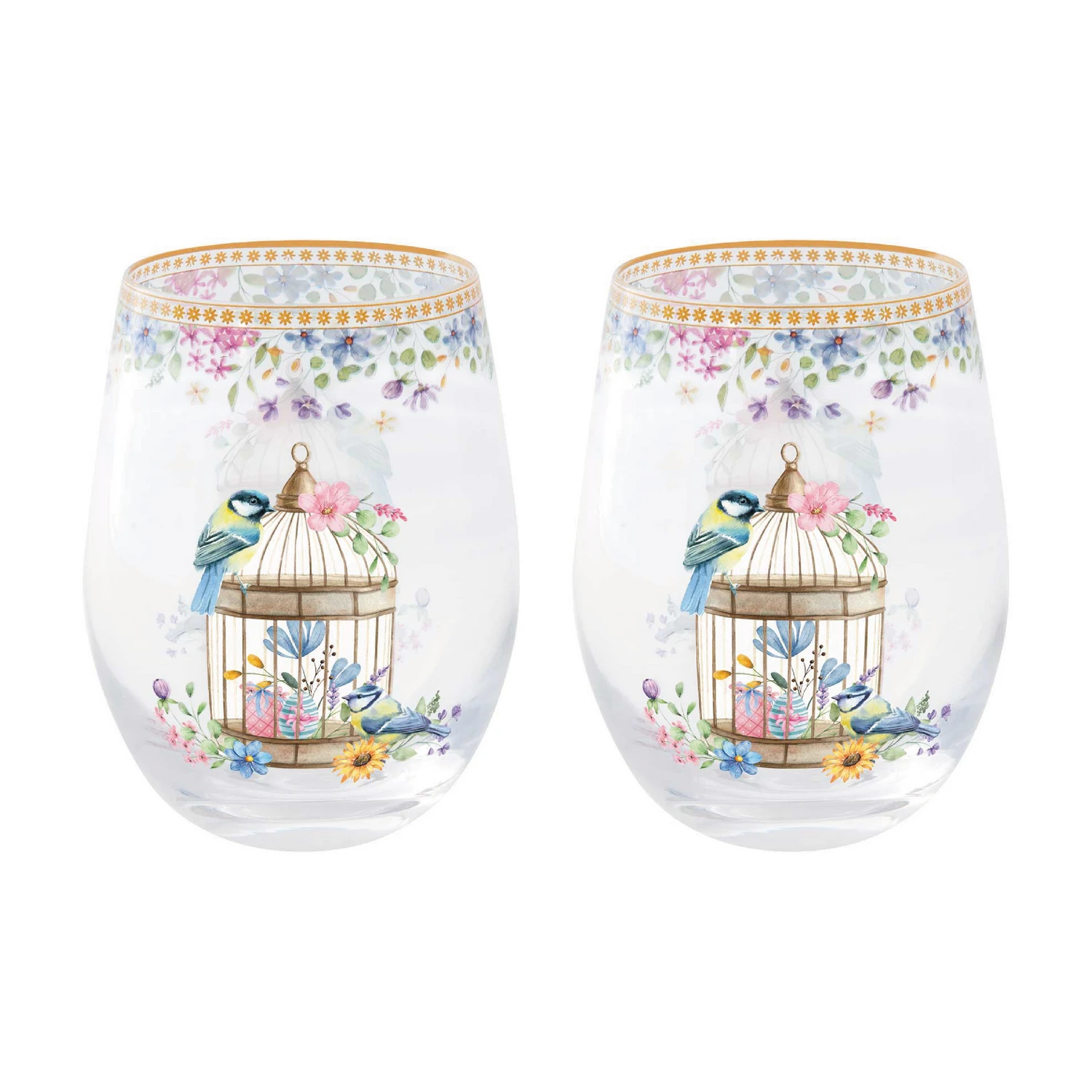Set of 2 decorated glasses 500 ml SPRING BLOOM