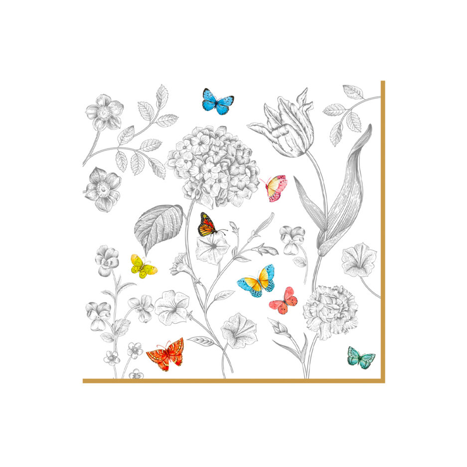 Paquet de 20 serviettes FLEURS ET PAPILLONS