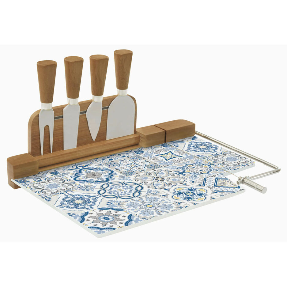Tagliere formaggi 31,5x20 con filo e 4 coltelli formaggio BLUE