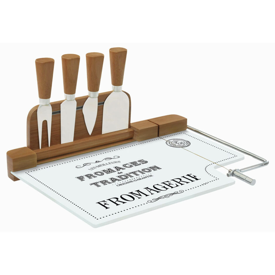 Tagliere formaggi 31,5x20 con filo e 4 coltelli formaggio