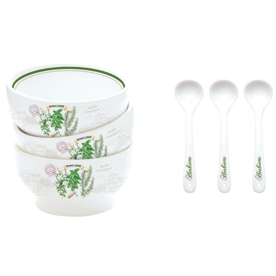 Ensemble de 3 coupelles à pinzimonio avec cuillères, dans une boîte HERBIERS