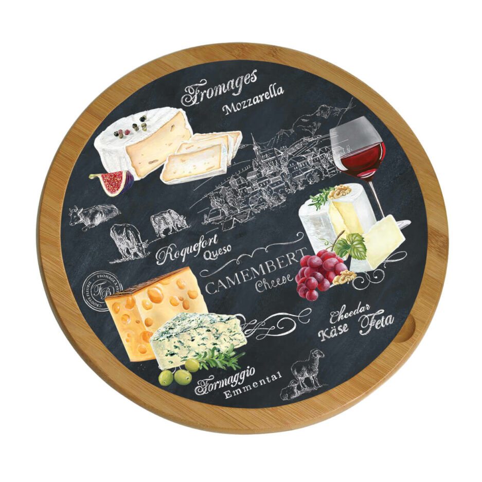 Piatto formaggio Ø32 cm in bamboo con tagliere di vetro e coltello WORLD OF CHEESE